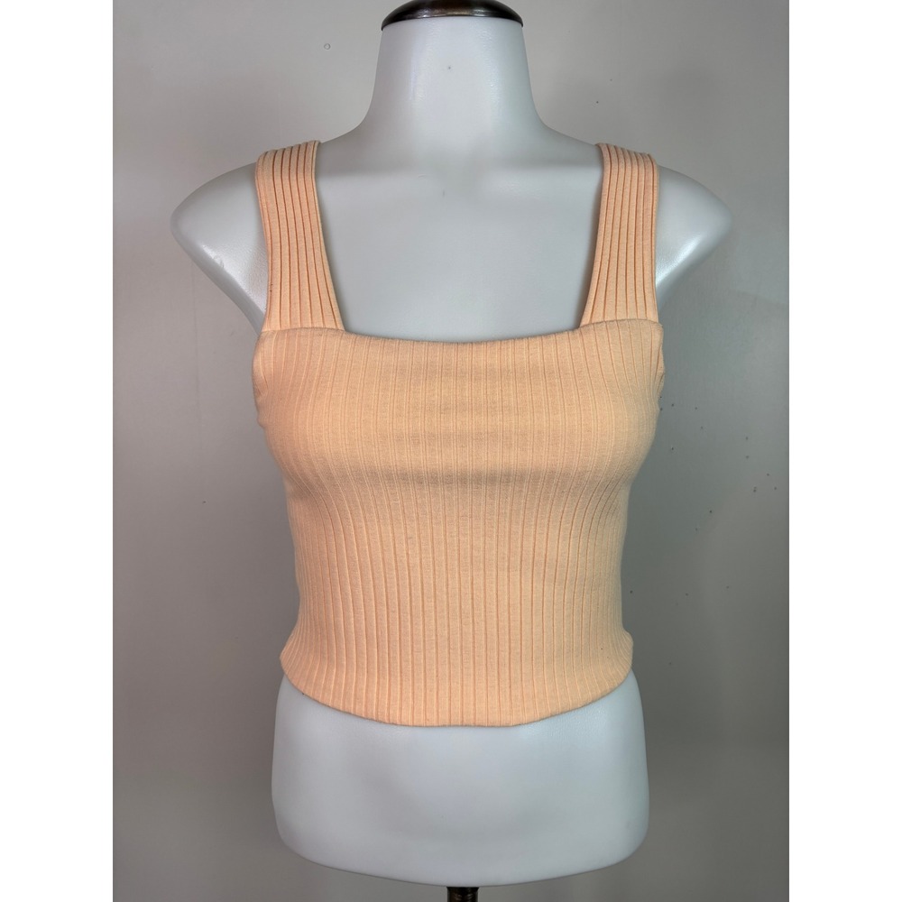 American Eagle Tank Top Small Peach Ribbed Square Neck Crop Women